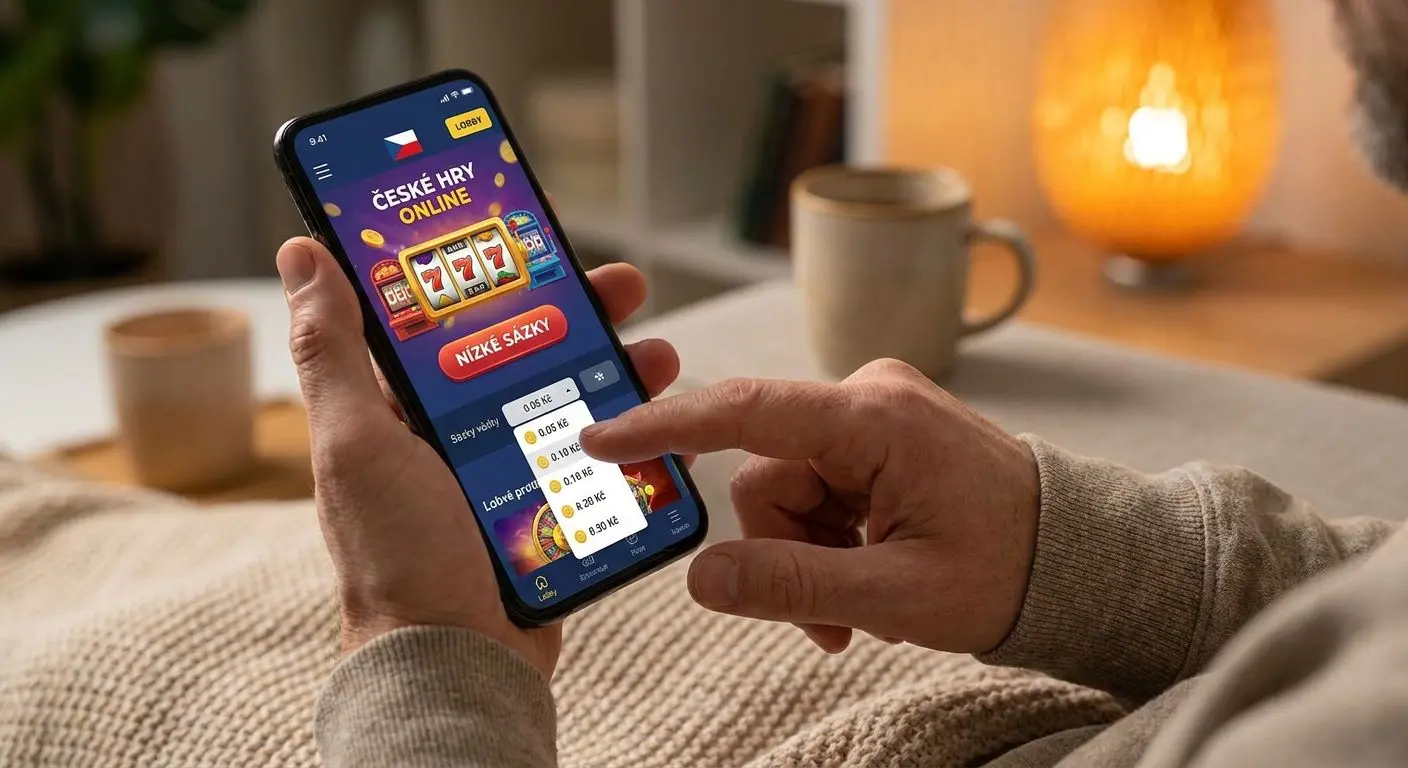 Hráč vybírá na mobilu automat s nízkou sázkou