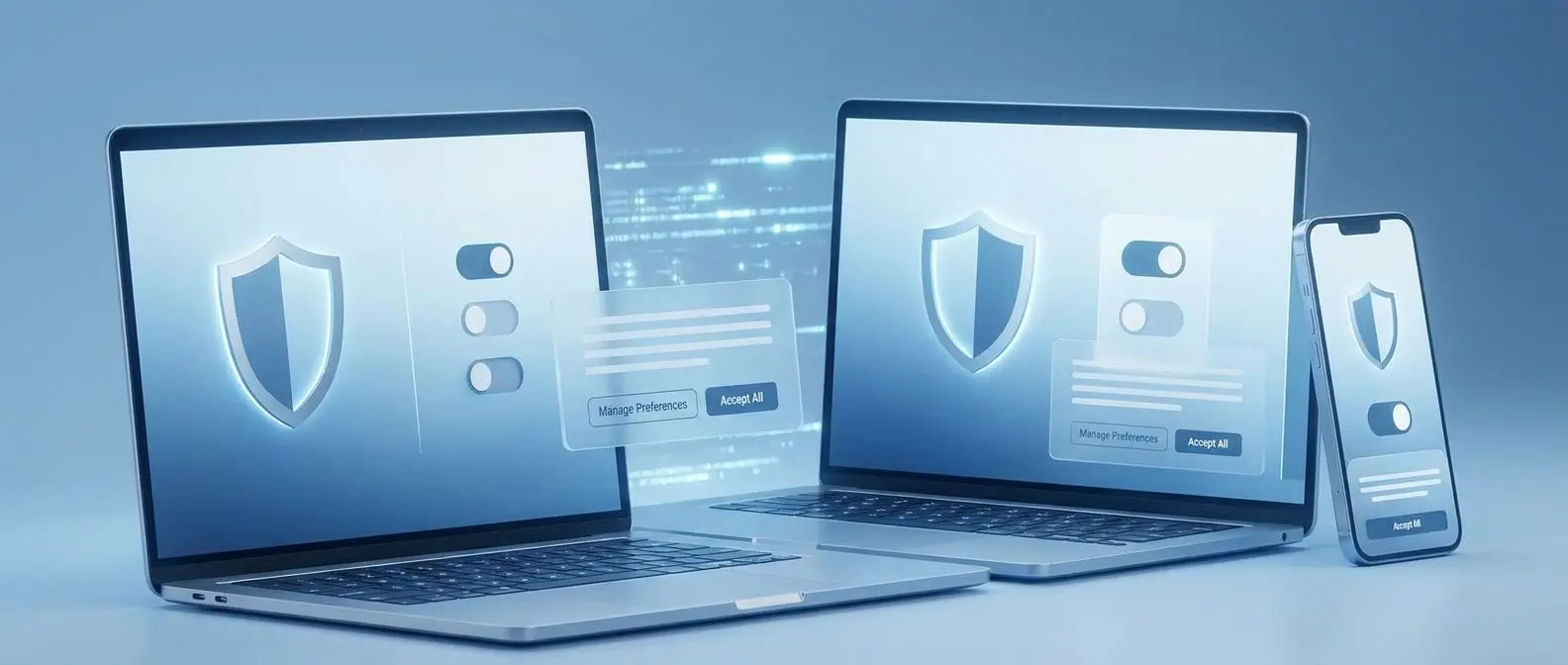 Banner se správou cookies a ochranou soukromí na digitální platformě