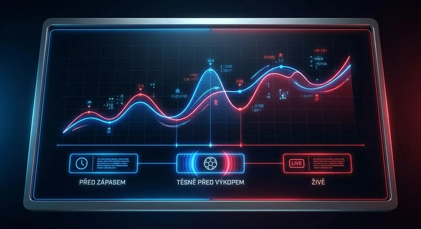 Jak se mění kurzy v čase Schéma pohybu kurzu v čase před zápasem a během live fáze