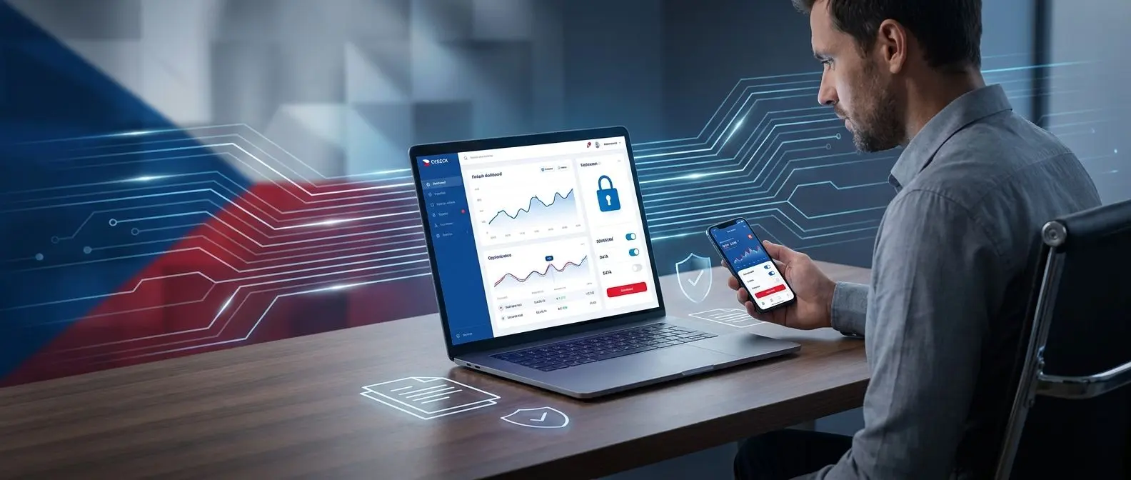 Český uživatel pracuje s osobními daty a nastavením účtu online