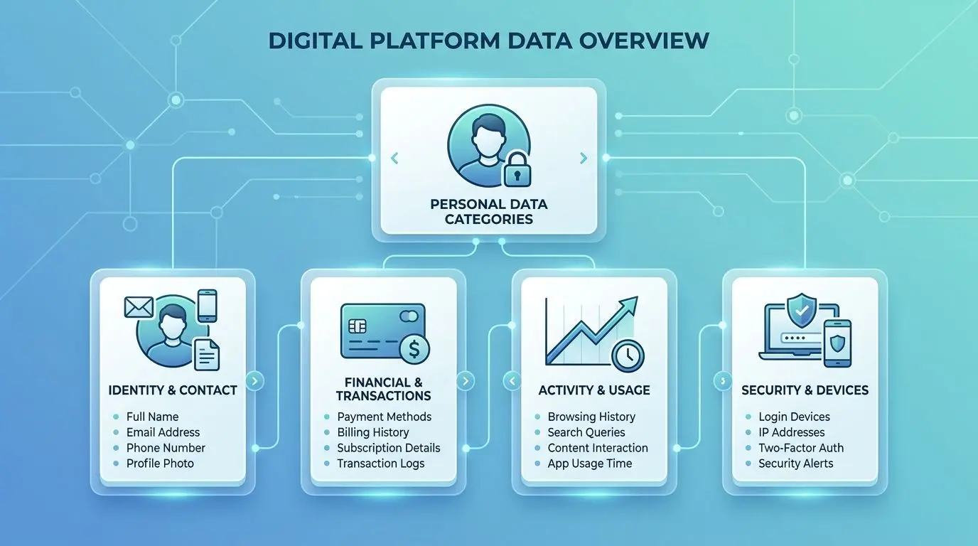 Přehled typů osobních údajů uživatele v digitální službě